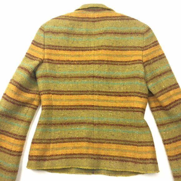Akris Punto Blazer Jacket Womens 6 Green Multi Stripe Tweed Wool Mohair Zip Up - Picture 7 of 12